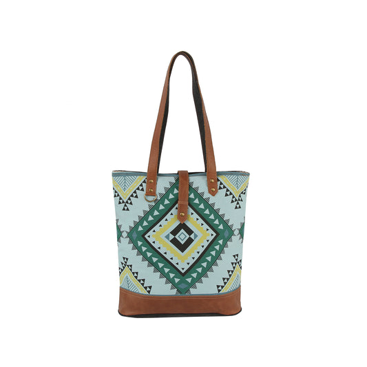 Unique Printed Tall Tote Bag-Genuine Leather Trim