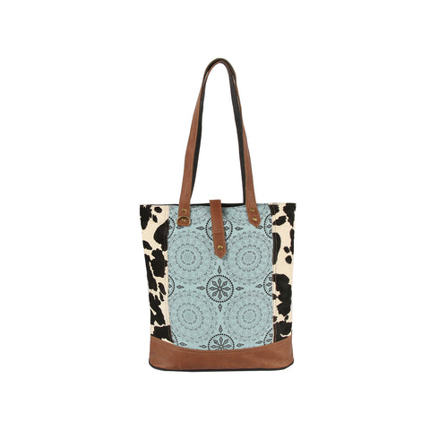 Unique Printed Tall Tote Bag-Genuine Leather Trim