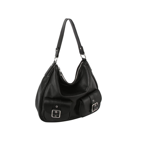 Cargo hobo shoulder bag with buckle front pocket detail