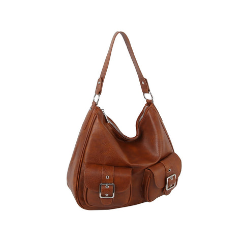 Cargo hobo shoulder bag with buckle front pocket detail