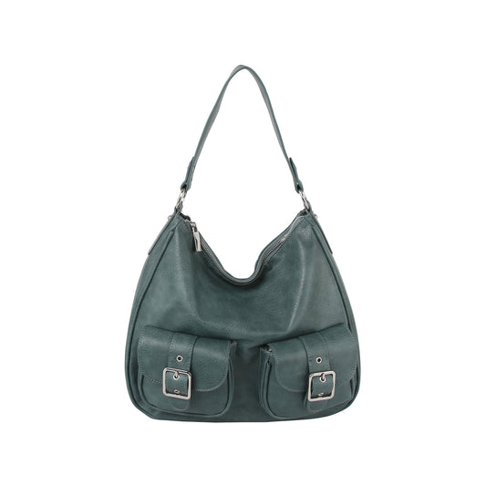 Cargo hobo shoulder bag with buckle front pocket detail