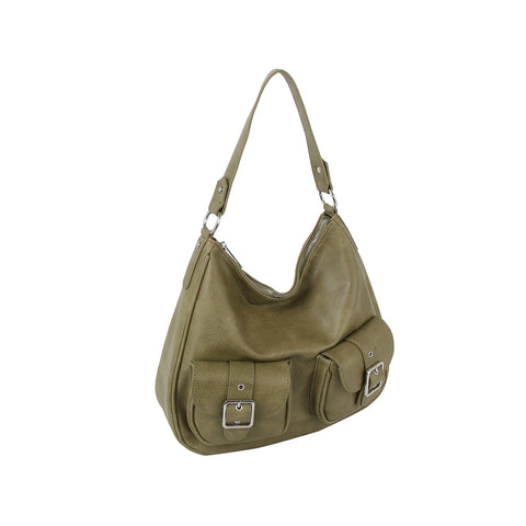 Cargo hobo shoulder bag with buckle front pocket detail