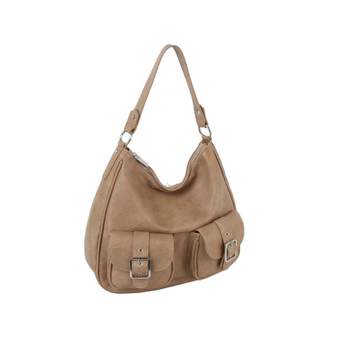 Cargo hobo shoulder bag with buckle front pocket detail