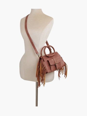 Fringe Accented Hand Tote Crossbody