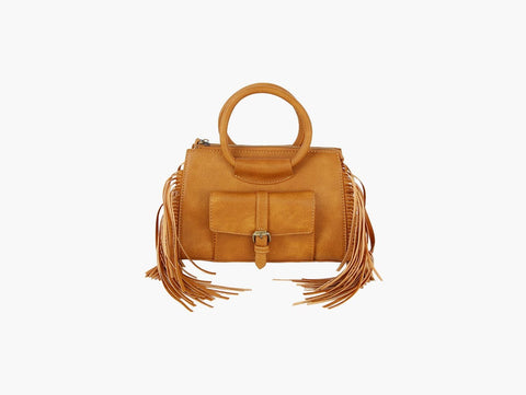 Fringe Accented Hand Tote Crossbody