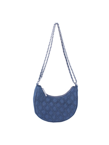 Denim Quilted Print Hobo Handbag