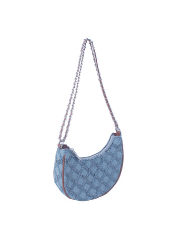 Denim Quilted Print Hobo Handbag