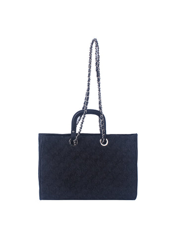 Quilted Design Denim Chain Tote