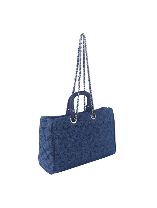 Quilted Design Denim Chain Tote