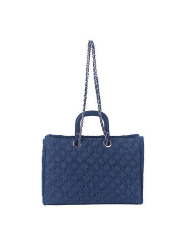 Quilted Design Denim Chain Tote