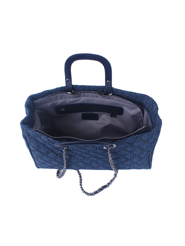 Quilted Design Denim Chain Tote