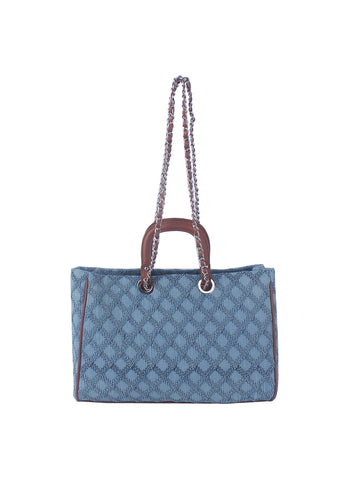 Quilted Design Denim Chain Tote