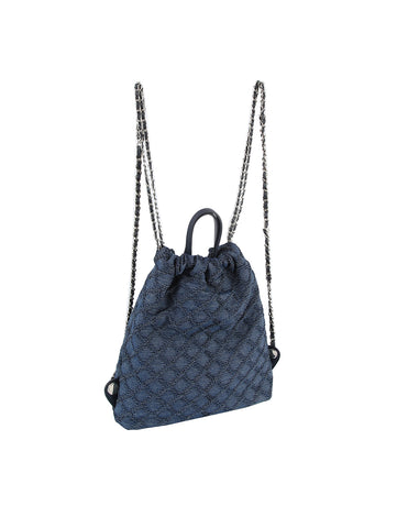 Quilted Design Denim Chain Backpack