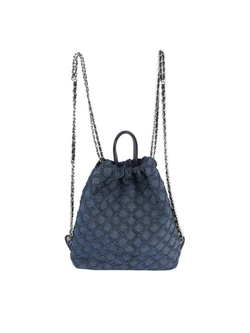 Quilted Design Denim Chain Backpack