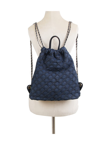 Quilted Design Denim Chain Backpack