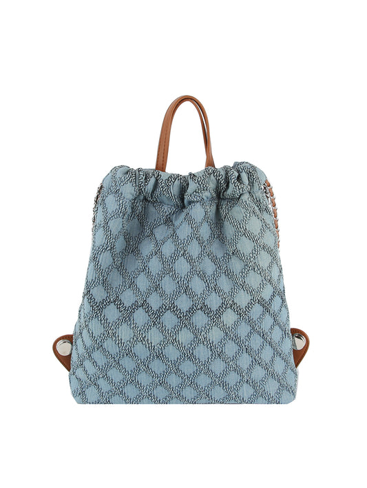 Quilted Design Denim Chain Backpack