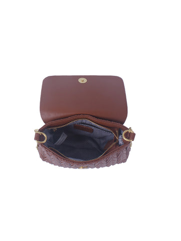 Embossed Front Flap Shoulder Bag