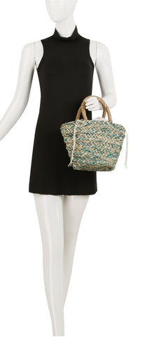 Colorful Woven Straw Tote Handbag