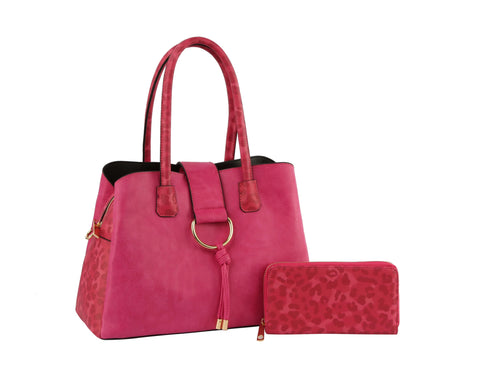 Leopard Accented Tote Handbag Set