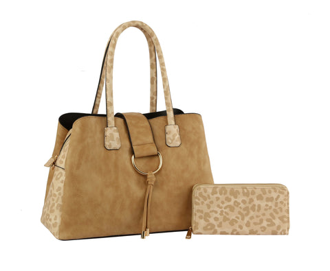 Leopard Accented Tote Handbag Set