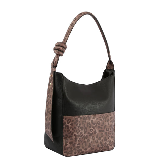 Leopard Accented Tall Hobo Handbag