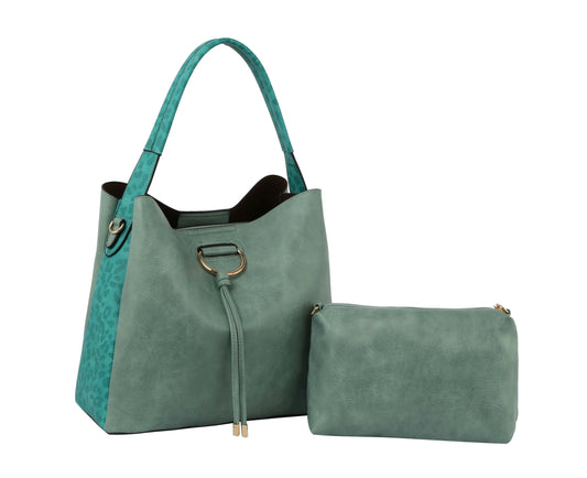 Leopard Trim  Hobo Handbag Two Piece Set
