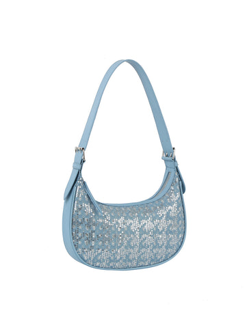 Denim And Sequin Hobo Handbag