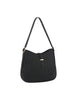 The Two Tone Classic Hobo Handbag, a black leather shoulder bag with a single strap, gold-tone hardware, and a minimalist design, is displayed on a white background.