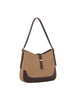 The Two Tone Classic Hobo Handbag features a tan and dark brown luxury canvas, single strap, gold-toned hardware, and a curved base accent, shown against a plain white background.