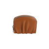 The Petite Pleated Zip Around Wallet is a small brown faux leather coin purse with a silver zip-top closure and gathered ruched detailing, shown against a plain white background.