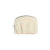 The Petite Pleated Zip Around Wallet is a small, cream-colored faux leather pouch with a curved top, ruched detailing on the front, and a secure zip closure, shown against a plain white background.