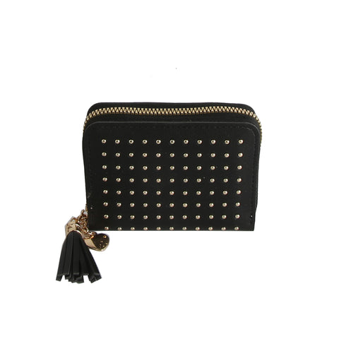 Studded Zip Wallet with Tassel Charm