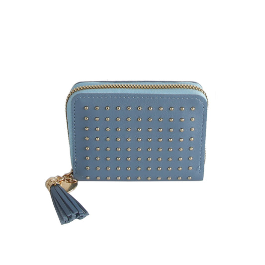 Studded Zip Wallet with Tassel Charm