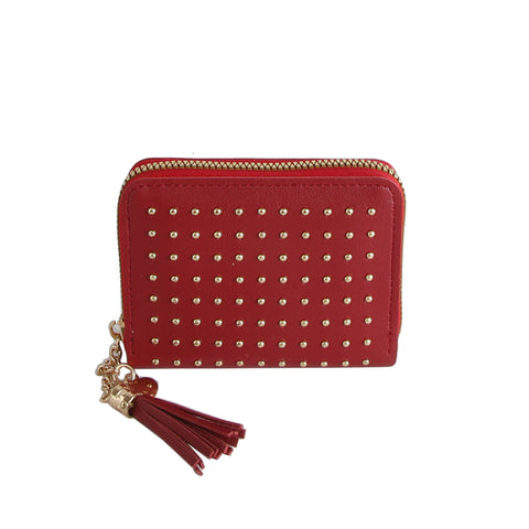 Studded Zip Wallet with Tassel Charm