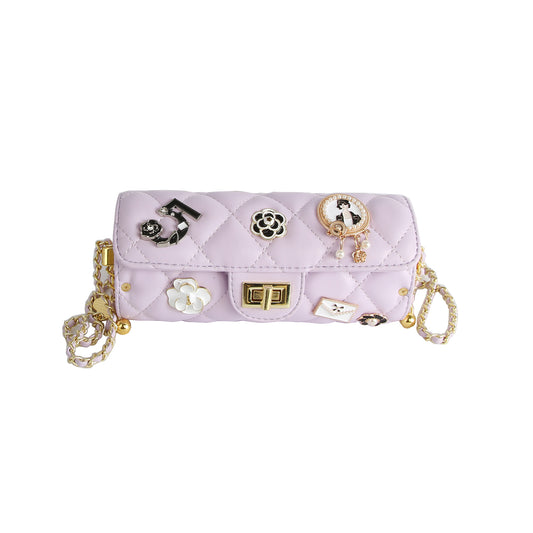 Charm Accent Quilted Barrel Crossbody