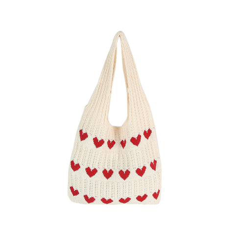 Heart Design Crochet Shoulder Bag