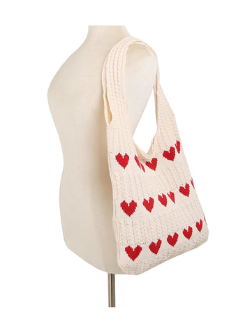 Heart Design Crochet Shoulder Bag