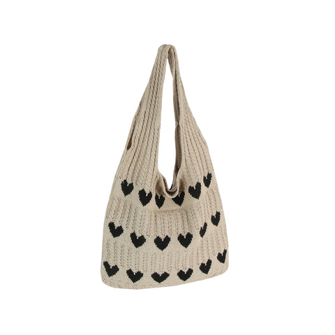 Heart Design Crochet Shoulder Bag