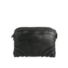 The Braid Accented Clutch Crossbody Bag is a small black faux leather pouch featuring dual top zippers and braided details on the bottom corners, displayed against a plain white background.