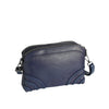 The Braid Accented Clutch Crossbody Bag is a small navy blue faux leather bag with decorative stitching, an adjustable strap, dual top zip closure, and two zippered compartments, shown on a white background.