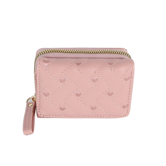 Heart Embroidered Mini Zip Wallet