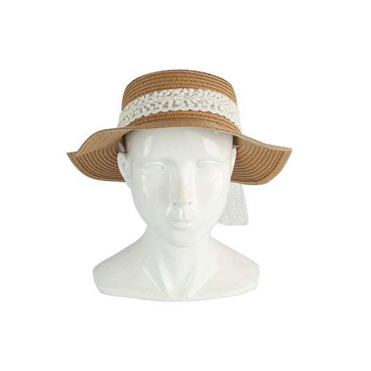 Stylish Lace Accented Short Brim Straw Hat