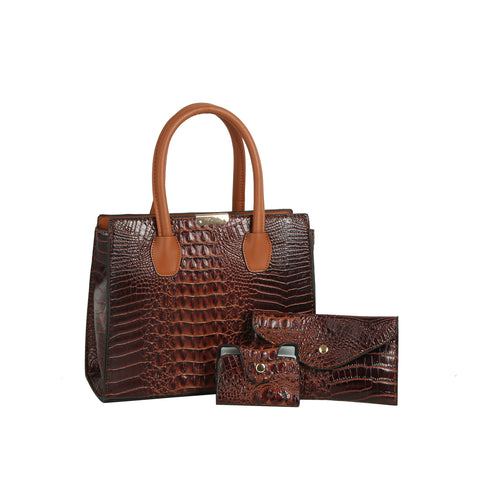 Crocodile Embossed Three Piece Tote Set