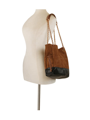 Chain Strap Drawstring Shoulder Tote