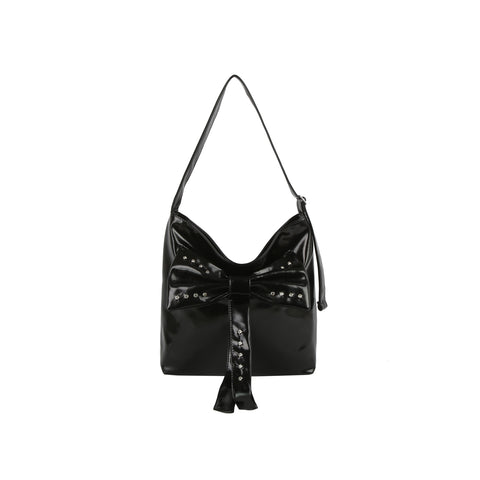 Studded Bow Hobo Handbag