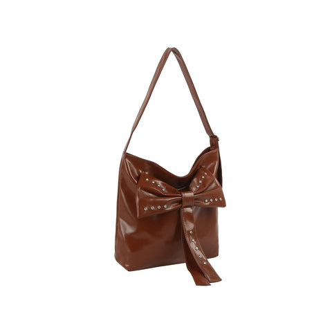 Studded Bow Hobo Handbag