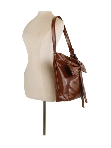 Studded Bow Hobo Handbag