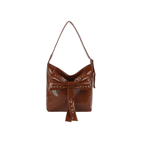 Studded Bow Hobo Handbag
