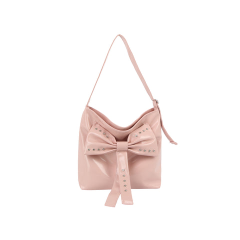 Studded Bow Hobo Handbag