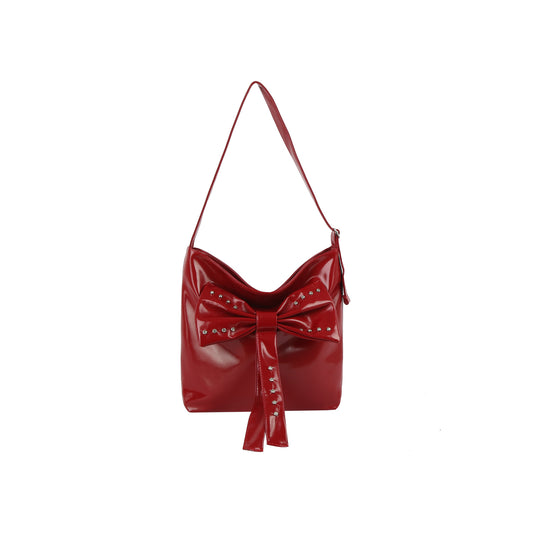 Studded Bow Hobo Handbag